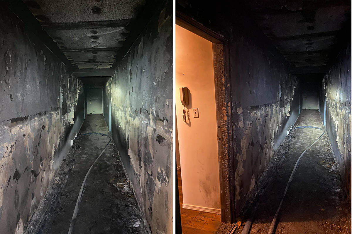 A mattress on fire gutted the second floor hallway at Town Park Apartments C-block Jan. 17. (Port Hardy Fire Rescue images)