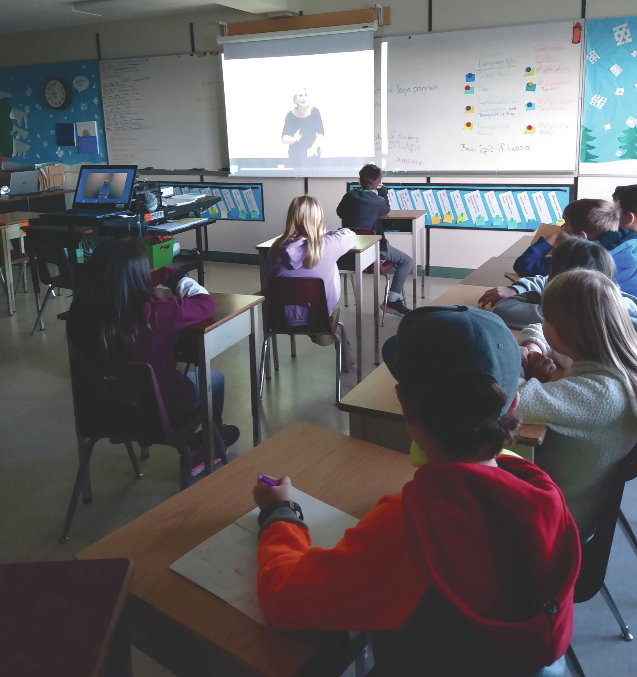 A group of Ladysmith Intermediate students taking part in the Mindful Expressions video series. (Submitted photo)