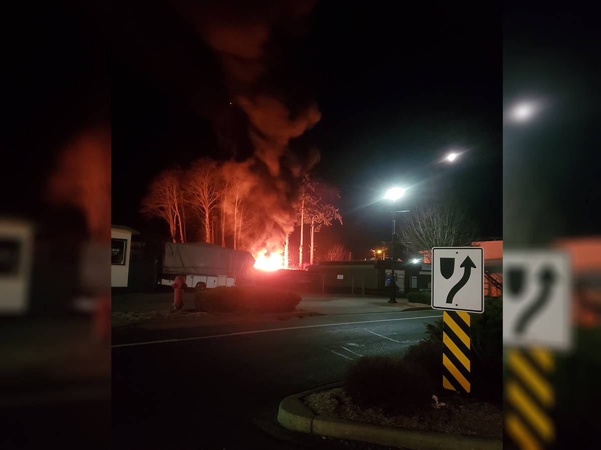 A fire broke out near the Willow Point Bottle Depot early on Jan. 22. Photo courtesy Ashley Laycock