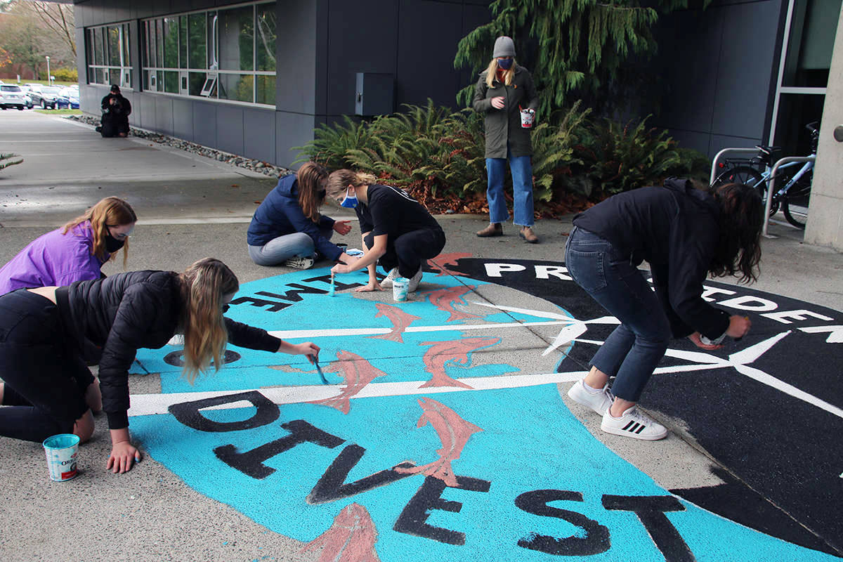 A group of students from Divest UVic at a physically-distanced live-art protest in November 2020. The students were calling for the University of Victoria to divest $400 million in investment funds from the fossil fuel industry. (Black Press Media file photo)
A group of students from Divest UVic at a physically-distanced live-art protest in November 2020. The students were calling for the University of Victoria to divest from the fossil fuel industry. (Black Press Media file photo)