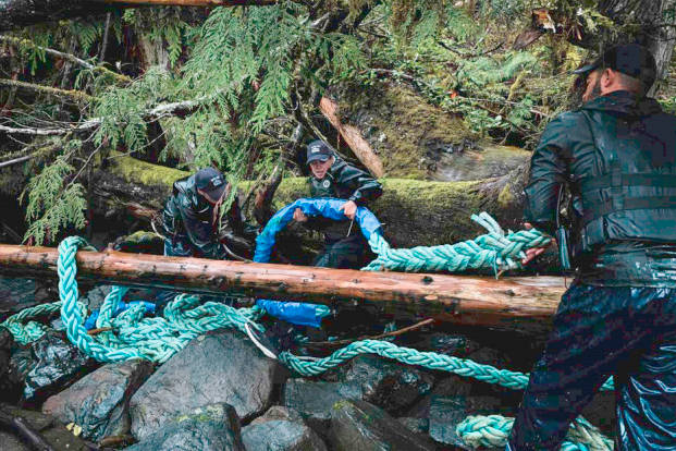 Crews with the $3.5-million provincially funded Marine Debris Removal Initiative remove discarded and lost gear from B.C.’s central coast in the summer of 2020. (Photo supplied by the Small Ship Tour Operators Association of B.C.)