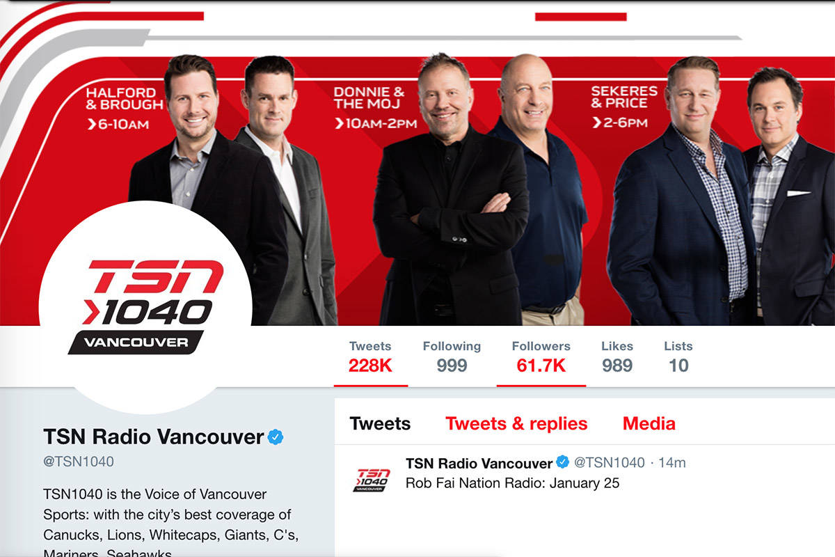 A screenshot of the now-defunct TSN 1040 radio station Twitter page. (Wayback Machine)