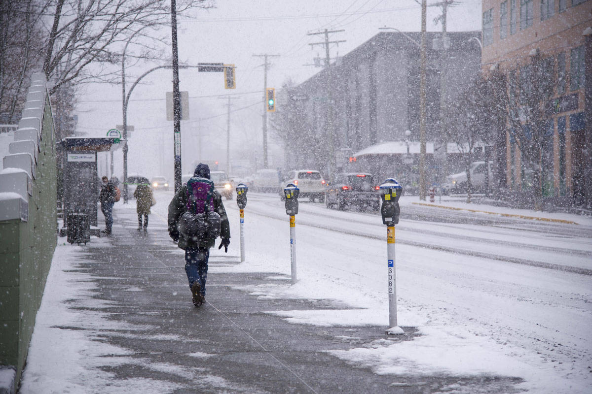 An update to Environment Canada's snowfall warning said up to 30 centimetres of snow could be in store for Greater Victoria Tuesday. (Nicole Crescenzi/News Staff)