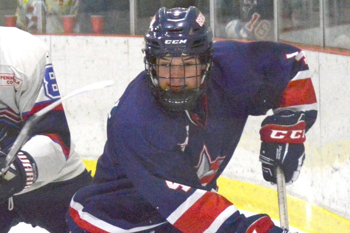 Oceanside Generals defenceman Brandon Hannibal, right, is disappointed the VIJHL season is over. (PQB News file photo)