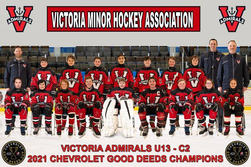 The Victoria Admirals U-13 hockey team is the 2021 Chevrolet Good Deeds Cup champion. (Facebook/Victoria Admirals)