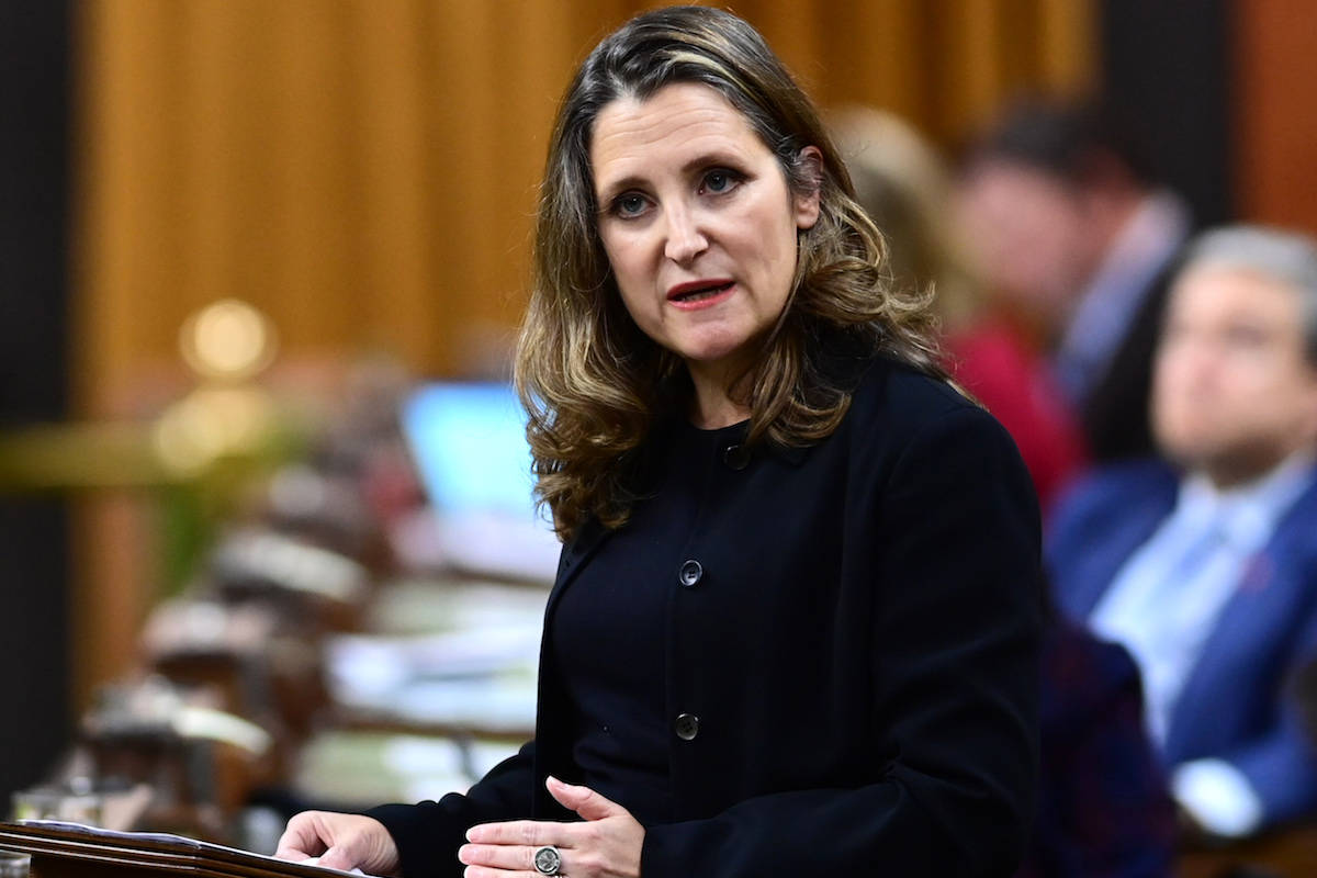 Minister of Finance Chrystia Freeland delivers the 2020 fiscal update in the House of Commons on Parliament Hill in Ottawa on Monday, Nov. 30, 2020. THE CANADIAN PRESS/Sean Kilpatrick