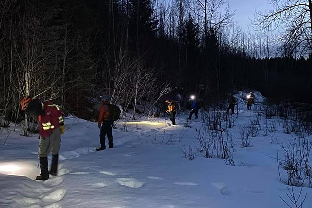 Search and rescue teams looked into the night Thursday, March 26 for a missing boy near Hixon. (Nechako Valley Search and Rescue Facebook photo)