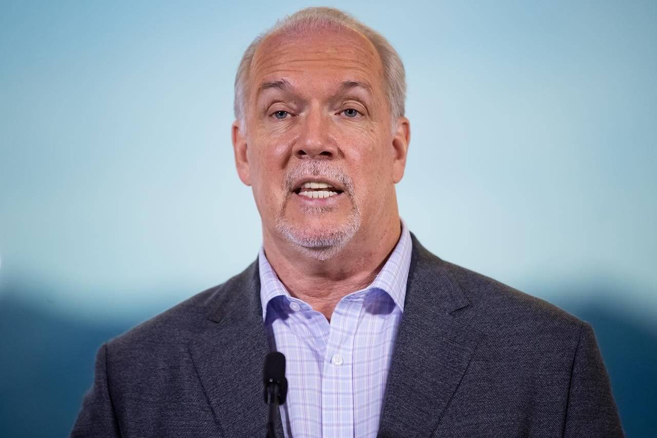 B.C. Premier John Horgan responds to questions during a postelection news conference in Vancouver, on Sunday, October 25, 2020. British Columbia’s opposition Liberals and Greens acknowledge the COVID-19 pandemic has presented huge challenges for Horgan’s government, but they say Monday’s throne speech must outline a coherent plan for the province’s economic, health, social and environmental future. THE CANADIAN PRESS/Darryl Dyck