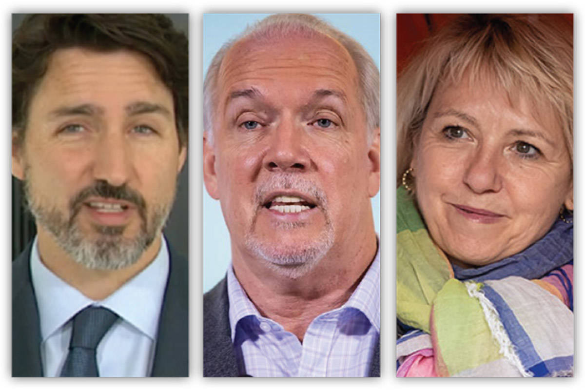 From left: Prime Minister Justin Trudeau, B.C. Premier John Horgan and Dr. Bonnie Henry. (File photos)