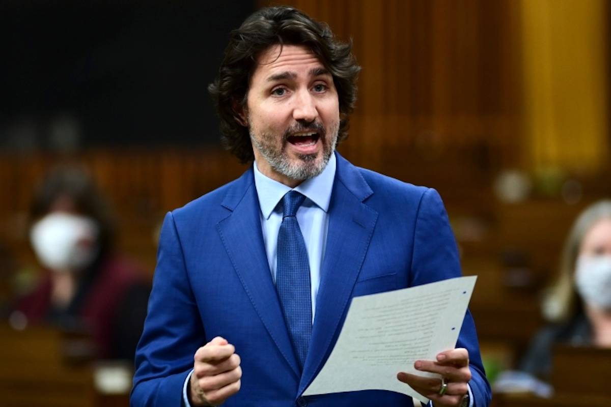 Prime Minister Justin Trudeau rises during question period in the House of Commons on Parliament Hill in Ottawa on Wednesday, Feb. 17, 2021. THE CANADIAN PRESS/Sean Kilpatrick