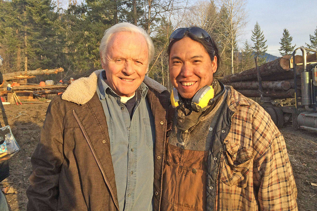 William Belleau, right, poses with actor Anthony Hopkins during the filming of Blackway in Vernon, B.C. in 2016. (Photo submitted)