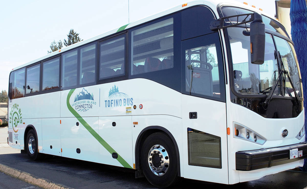 Vancouver Island Connector and Tofino Bus is putting a 41-passenger electric bus through its paces in a three-month trial run between Nanaimo and Victoria. (Photo submitted)