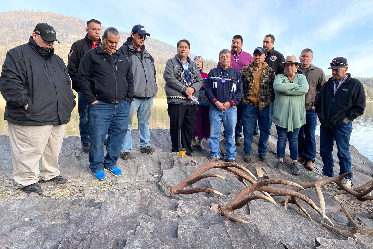 Members of the Colville Confederated Tribes, including Richard Desautel (front row fourth from right), gathered Friday morning to hear the Supreme Court of Canada decision. Photo: Submitted
