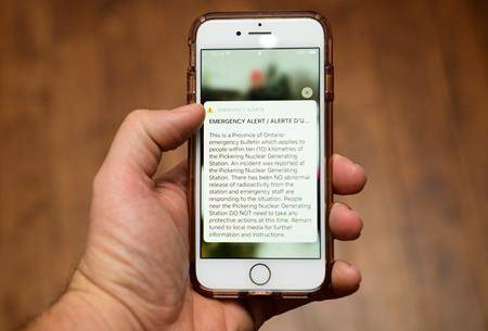 An emergency alert message on an iPhone is pictured in Carleton Place, Ont., on Sunday, Jan. 12, 2020. THE CANADIAN PRESS/Sean Kilpatrick
