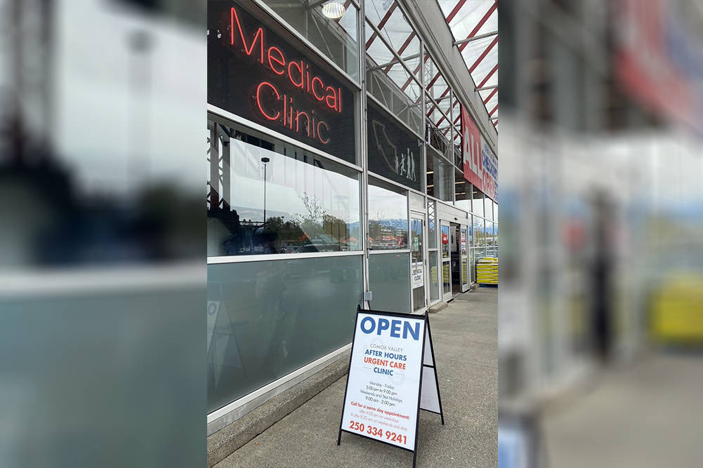 The Comox Valley After Hours Urgent Care Clinic provides access to evening (5 p.m. - 9 p.m.) and weekend (9 a.m. - 2 p.m.) urgent medical care, .operating out of Washington Park Medical Clinic (757 Ryan Road, Courtenay, BC - above Superstore).