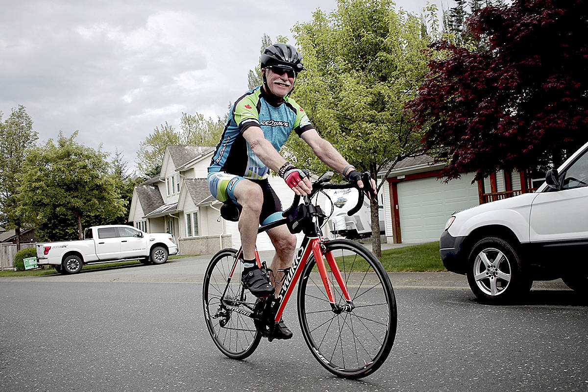 Jacob Koomen takes his bike out for a spin near his home in Campbell River. Photo by Marc Kitteringham, Campbell River Mirror