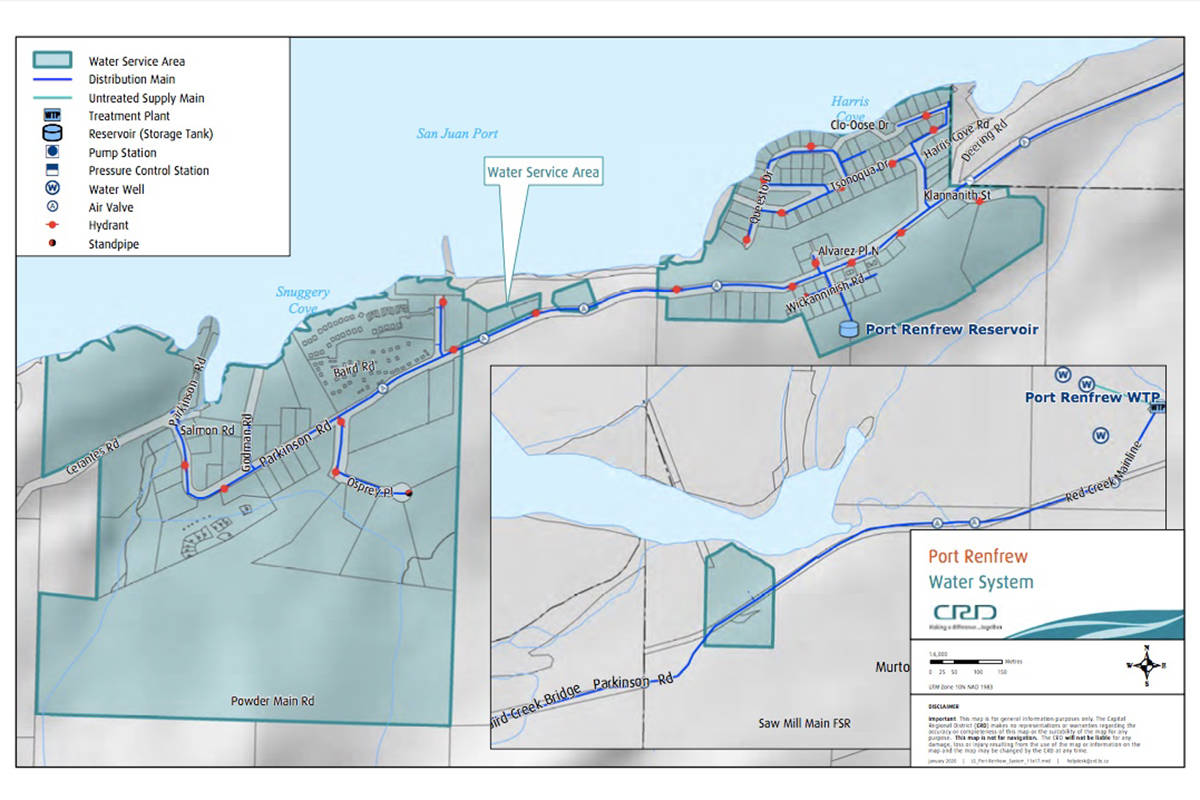Areas shaded in blue are under a boil water advisory as of May 19, 2021. (CRD image)