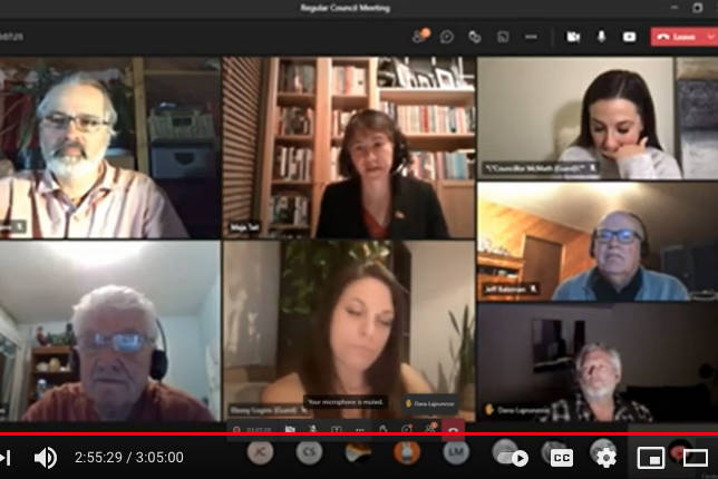Sooke councillors debate the issues online during a May 10, 2021 council meeting. (YouTube/District of Sooke)