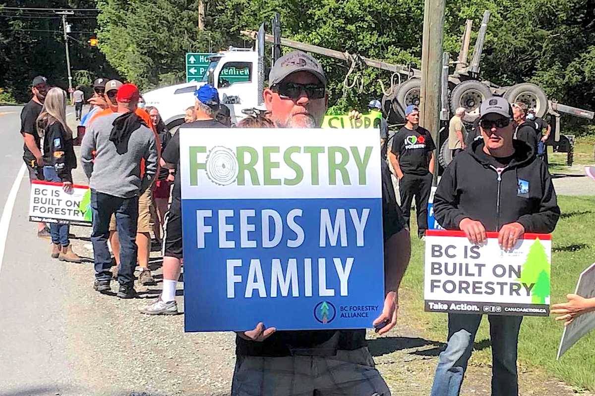 Logging industry supporters gather in Mesachie Lake on Saturday, May 29. (Kevin Rothbauer/Citizen)