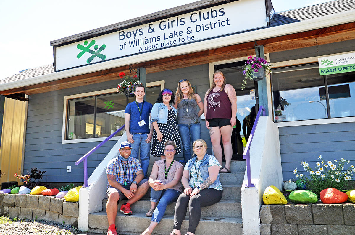 BGC Williams Lake staff includes youth outreach worker Dylan McGuire (back from left), youth engagement worker with NOOPA Jo O’Connor, youth engagement worker Mycaela Ryckman, independent living co-ordinator Derek Godin (front from left), manager of club operations Krista Harvey and harm reduction co-ordinator Laurel White. The group is welcoming the organization’s, formerly Boys and Girls Club of Williams Lake and District’s, new name, BGC Williams Lake. (Greg Sabatino photo - Williams Lake Tribune)