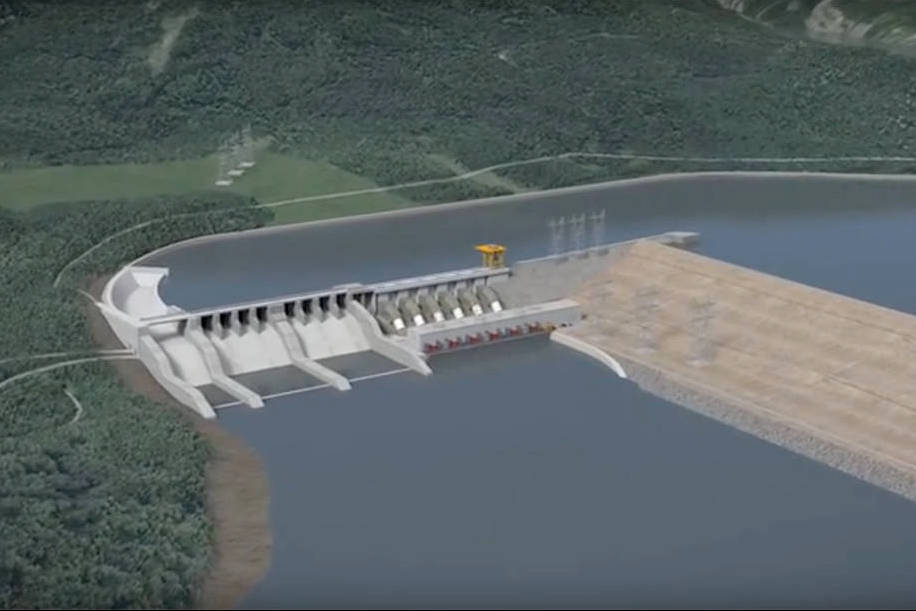 Artist’s rendering of the Site C dam, the third hydro dam on the Peace River that started construction in 2015. (BC Hydrophoto)