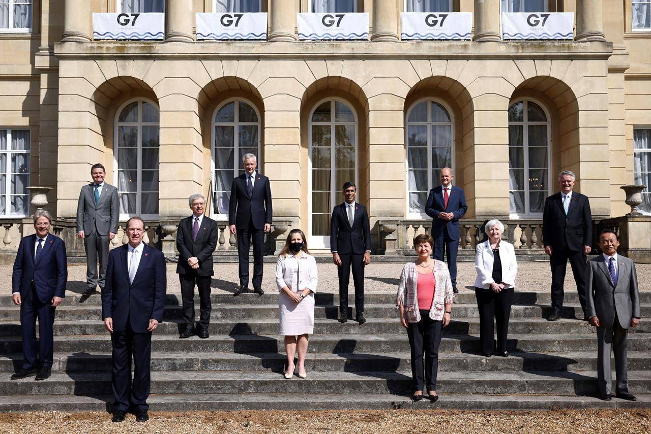 Finance ministers from across the G7 nations meet at Lancaster House in London, Saturday, June 5, 2021 ahead of the G7 leaders’ summit. THE CANADIAN PRESS/Pool Photo via AP-Henry Nicholls