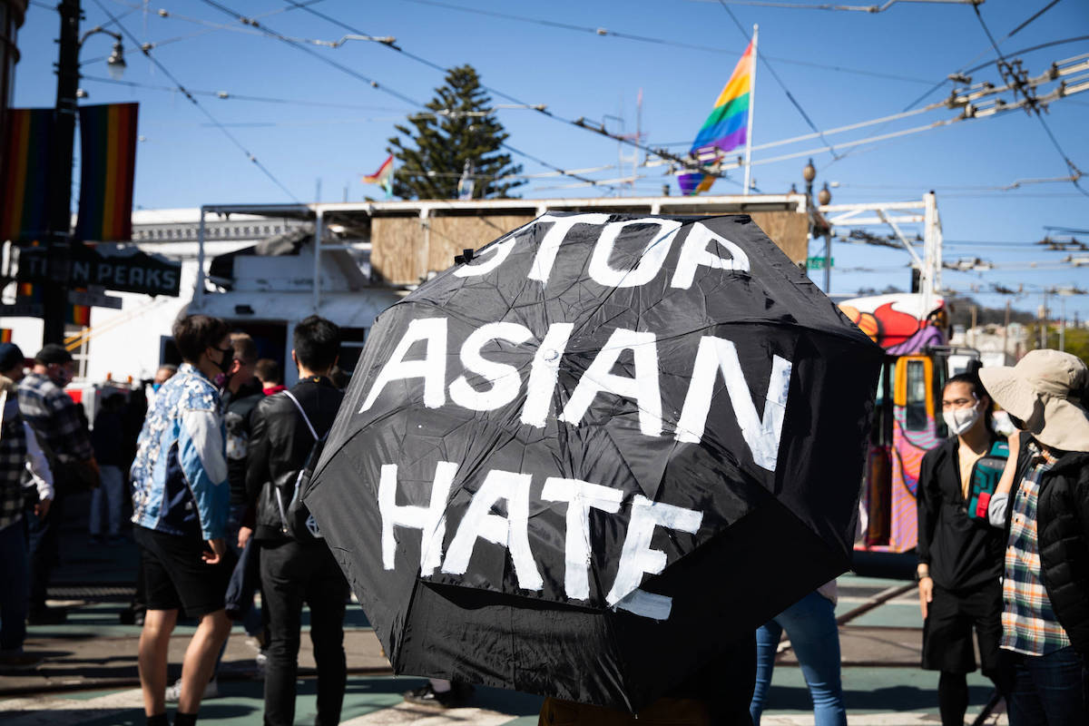 Demonstrators rally in light of recent increased reports of anti-Asian hate crimes. (Ekevara Kitpowsong)