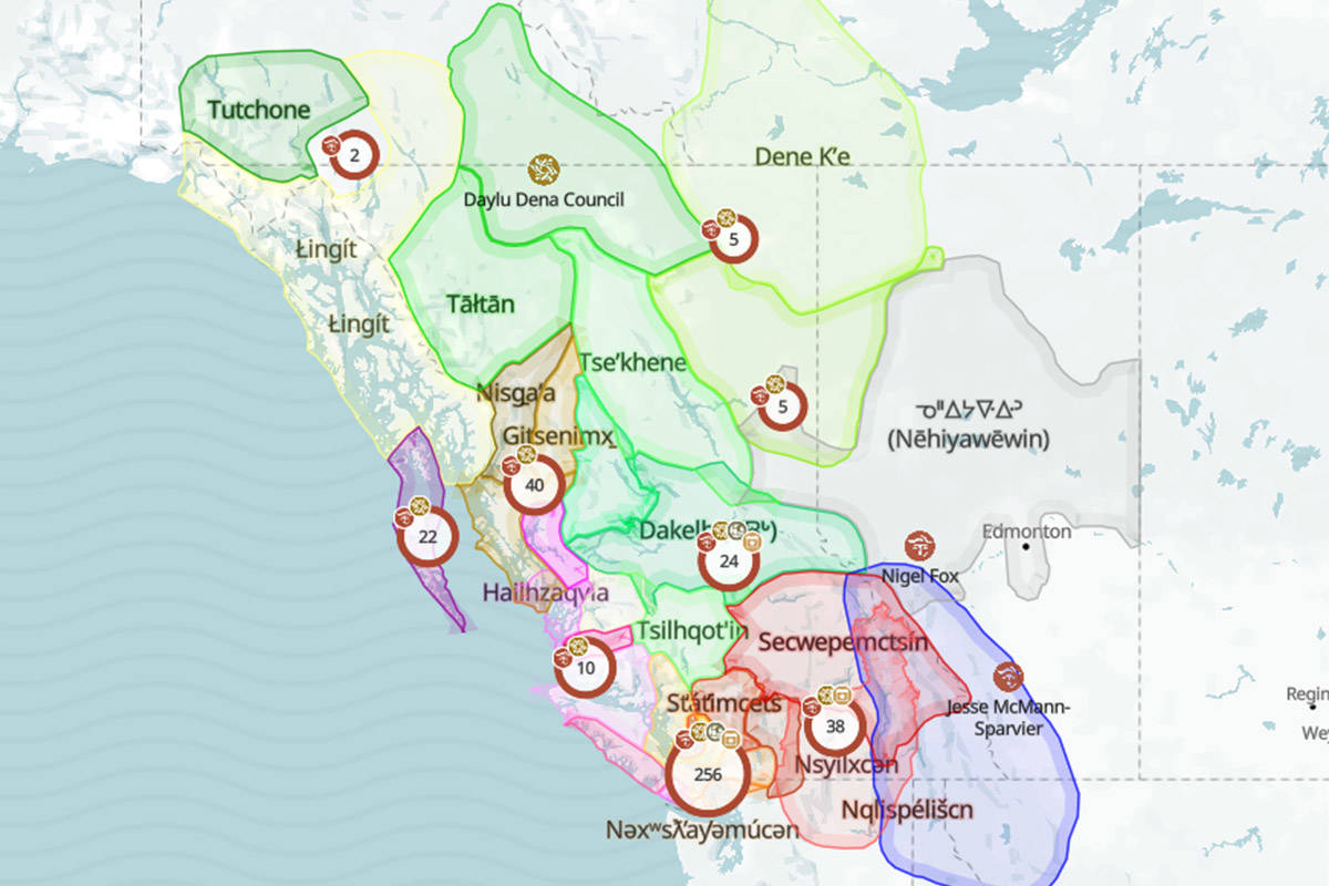 A screenshot of the First Peoples Cultural Councils First Peoples’ Map. (First Peoples Cultural Council)