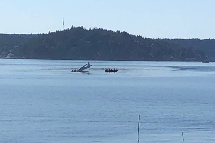 A float plane crashed into the waters near Painters Lodge in Campbell River on Thursday morning. Photo by Alistair Taylor / Campbell River Mirror