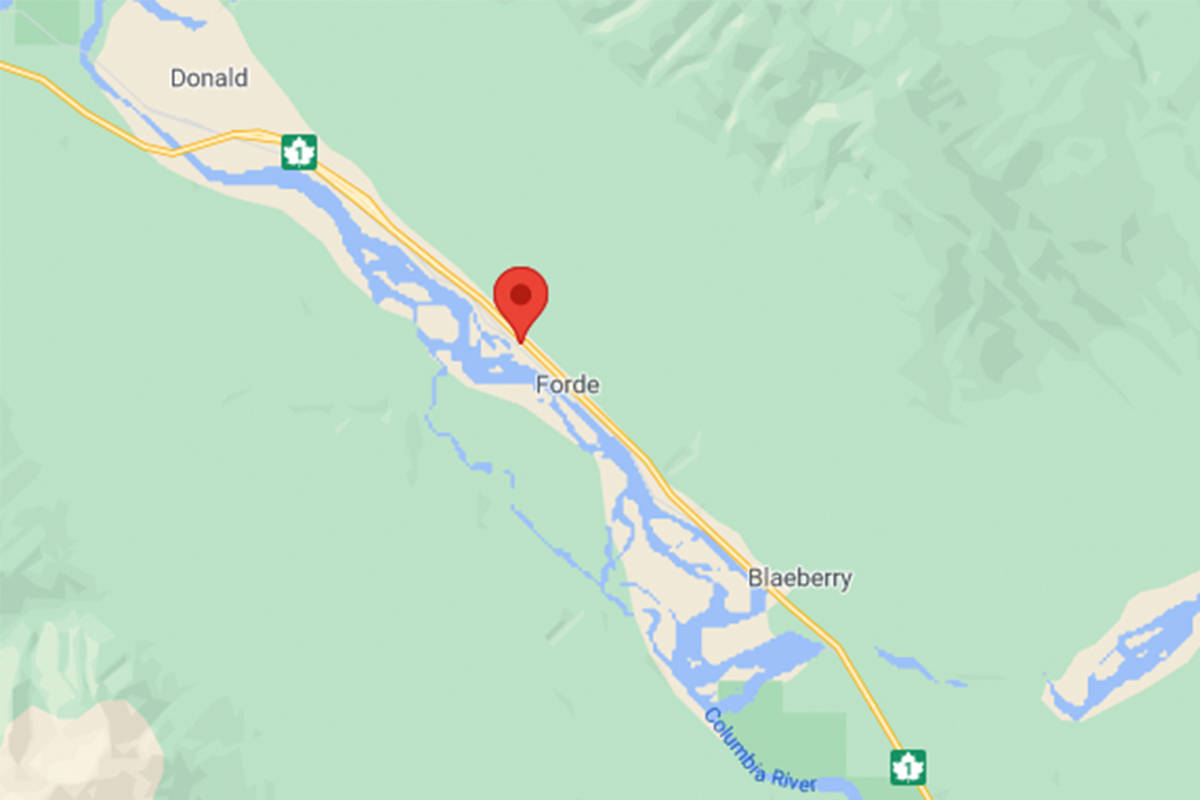 The location of the fatal motor vehicle crash that shut down Highway 1 between Revelstoke and Golden on June 26, 2021. (Google Maps image)