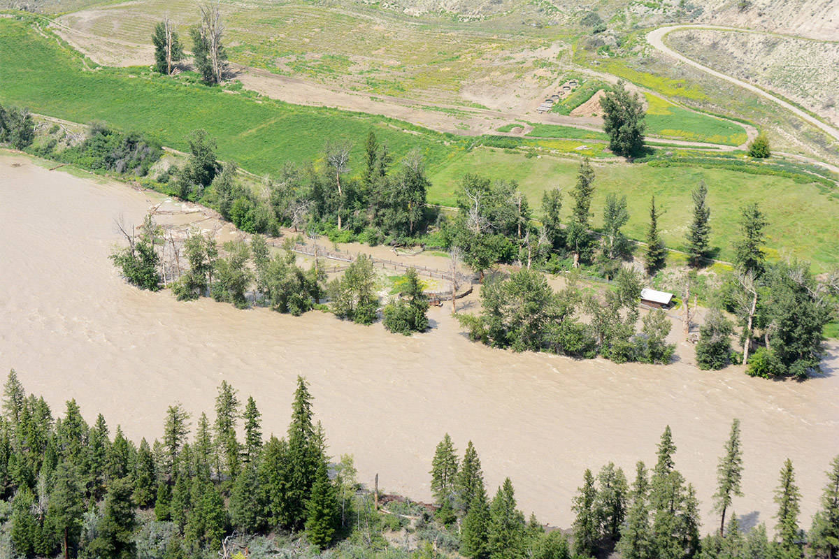 The Chilcotin River below Big Creek, as seen here flooding in July 2019, is under a flood warning in June of 2021 due to high temperatures. (Monica Lamb-Yorski photo)