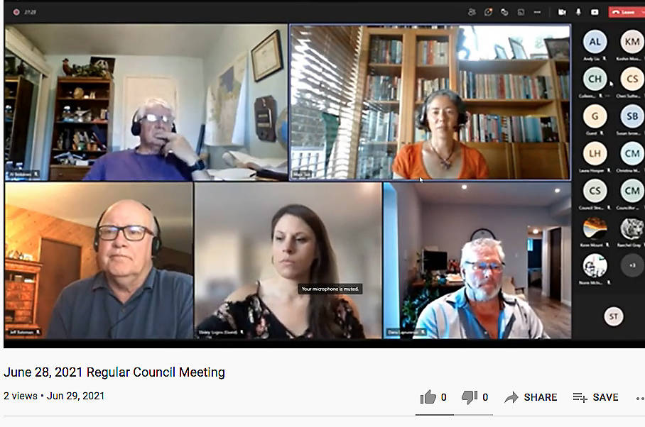 Sooke councillors have met virtually since Nov. 23 due to COVID-19 pandemic regulations. Council meetings have occurred without the public in physical attendance since the onset of the pandemic in March 2020. (YouTube)