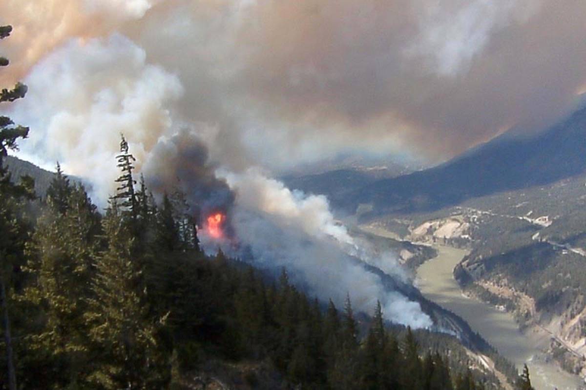 A live webcam captured footage of the Cisco Road wildfire south of Lytton on June 11, 2015. CN was ultimately found responsible for the fire, which destroyed 2,200 hectares, and ordered to pay more than $16.6 million in damages. (Photo credit: BC Wildfire Service)