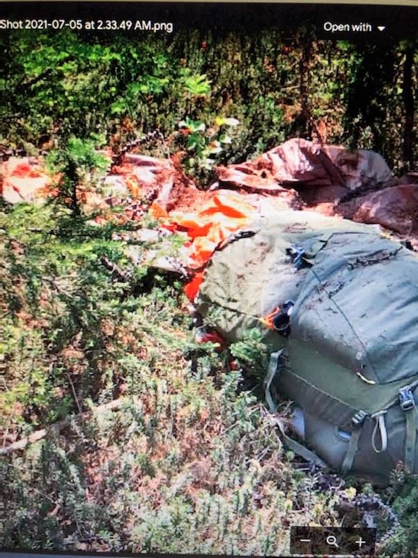 Jordan Naterer's backpack, tent and jacket were discovered by volunteer searchers Sunday July 4. Photo Facebook
