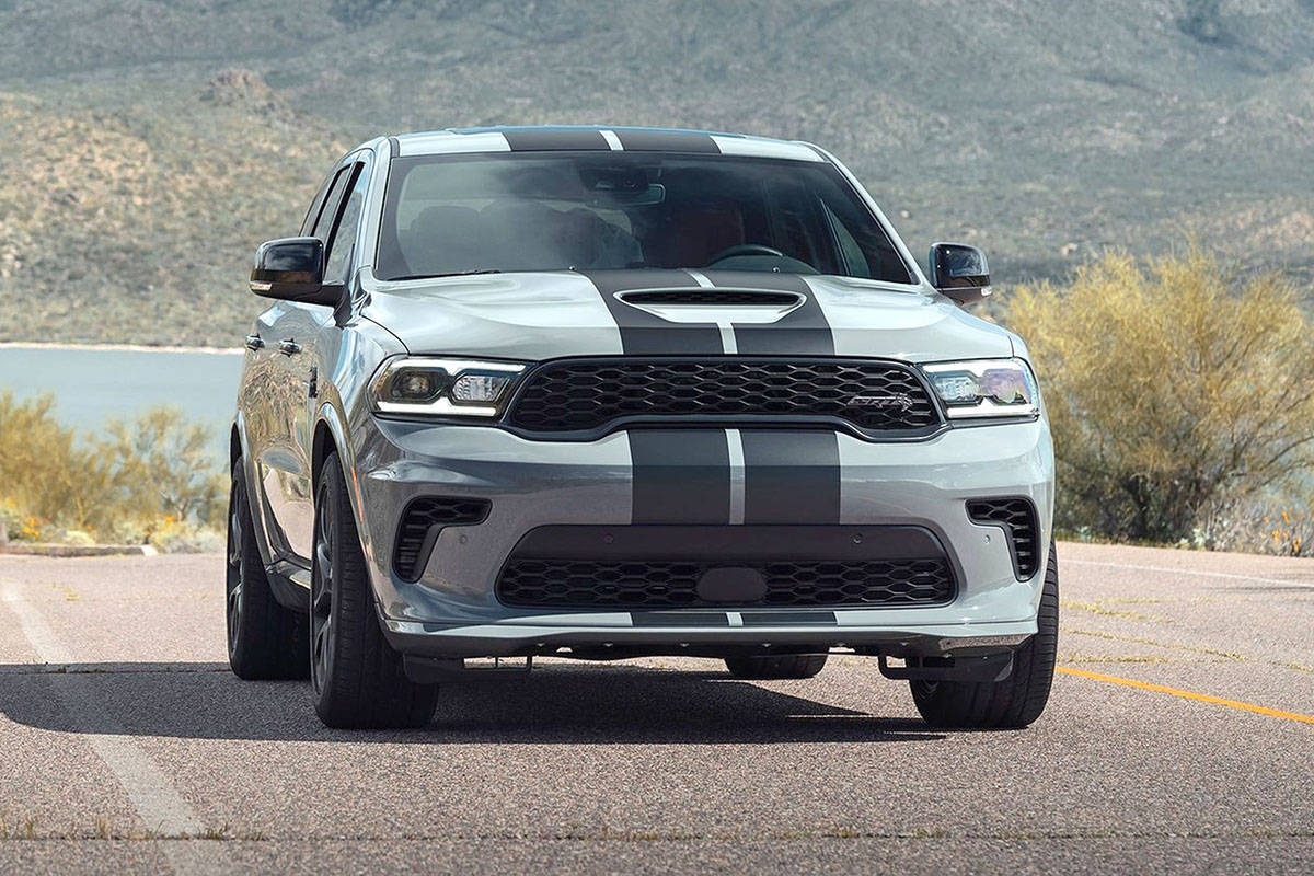 The  2021 Durango has been given a more expressive nose and grille plus a rear spoiler and new 18- and optional 20-inch wheels. PHOTO: DODGE