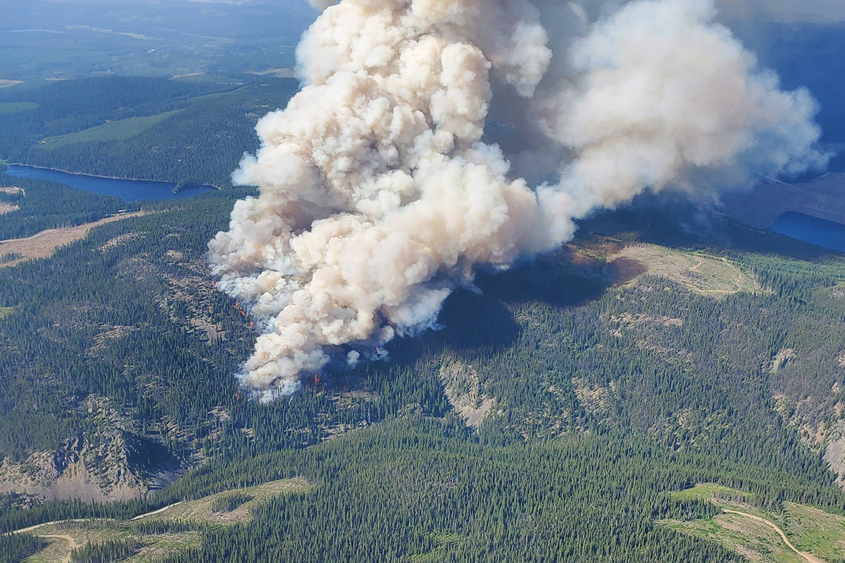 The B.C. Wildfire Service is battling a fire on the Okanagan Connector about 40 kilometres from West Kelowna Wednesday, July 14. The fire is estimated to be 40 hectares in size. (B.C. Wildfire Service photo)
