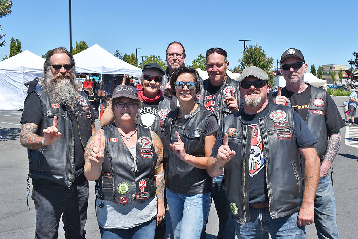 Riders with Bikers Against Child Abuse chose to visit the Peninsula on Sunday because of the Sidney Street Market and its food trucks. The market is operating out of a temporary location in the parking lot of the Mary Winspear Centre. (Wolf Depner/News Staff)