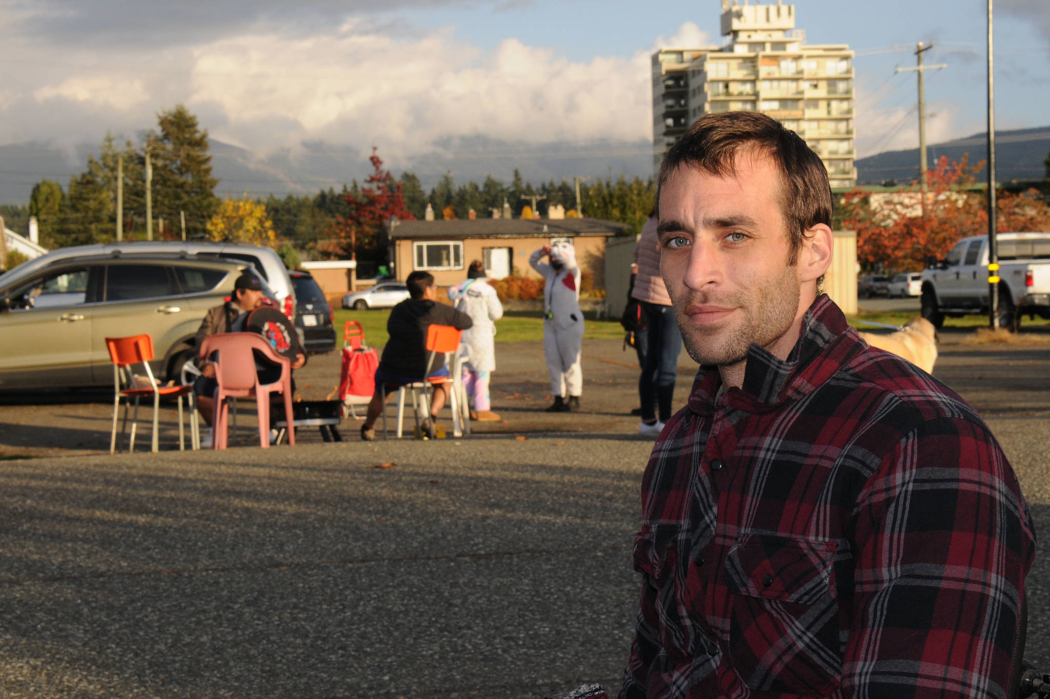 Graham Hughes of Port Alberni, who organized a protest against Port Alberni’s shelter society, is released from holding cells at the Port Alberni RCMP station after being arrested earlier in the morning on Friday, Oct. 30, 2020. Hughes and other protesters have been ordered to take down their tent city. (SUSAN QUINN/ Alberni Valley News)