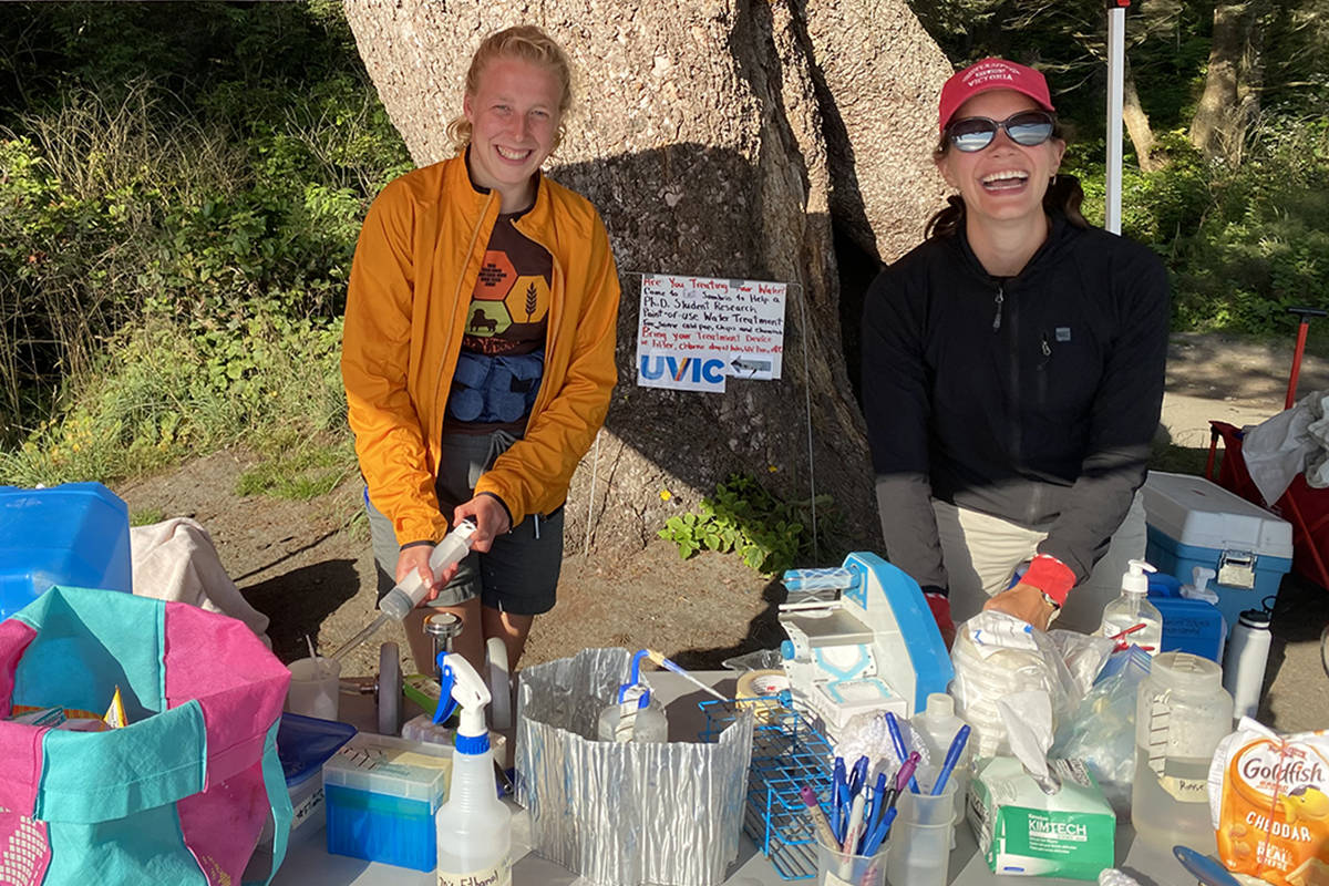 Camille Zimmer, right, is a PhD candidate studying water treatment methods for hikers. Alice Gentleman landed a dream summer job as Zimmer’s lab technician. (Zoe Ducklow/News Staff)