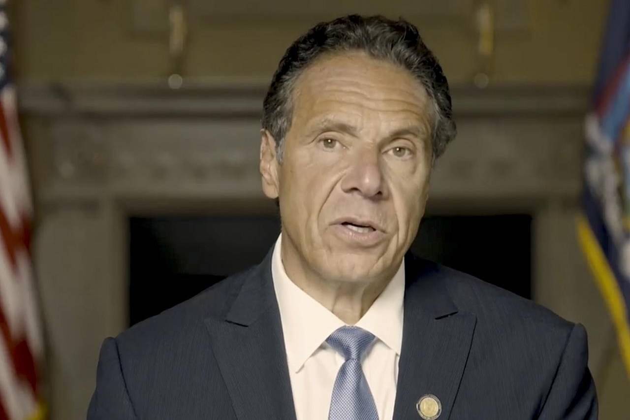 FILE - In this image taken video provided by Office of the NY Governor, New York Gov. Andrew Cuomo makes a statement in a pre-recorded video released, Tuesday, Aug. 3, 2021, in New York. In his response to an independent investigation that found he sexually harassed 11 women, Cuomo cited his own family member’s sexual assault to explain his behavior with accuser Charlotte Bennett. That component of his statement came under criticism from sexual assault survivors, their advocates and even crisis public relations managers. He offered an apology to just two of his accusers, which was publicly rejected by one, and flat-out denied allegations that he inappropriately touched anyone. (Office of the NY Governor via AP )