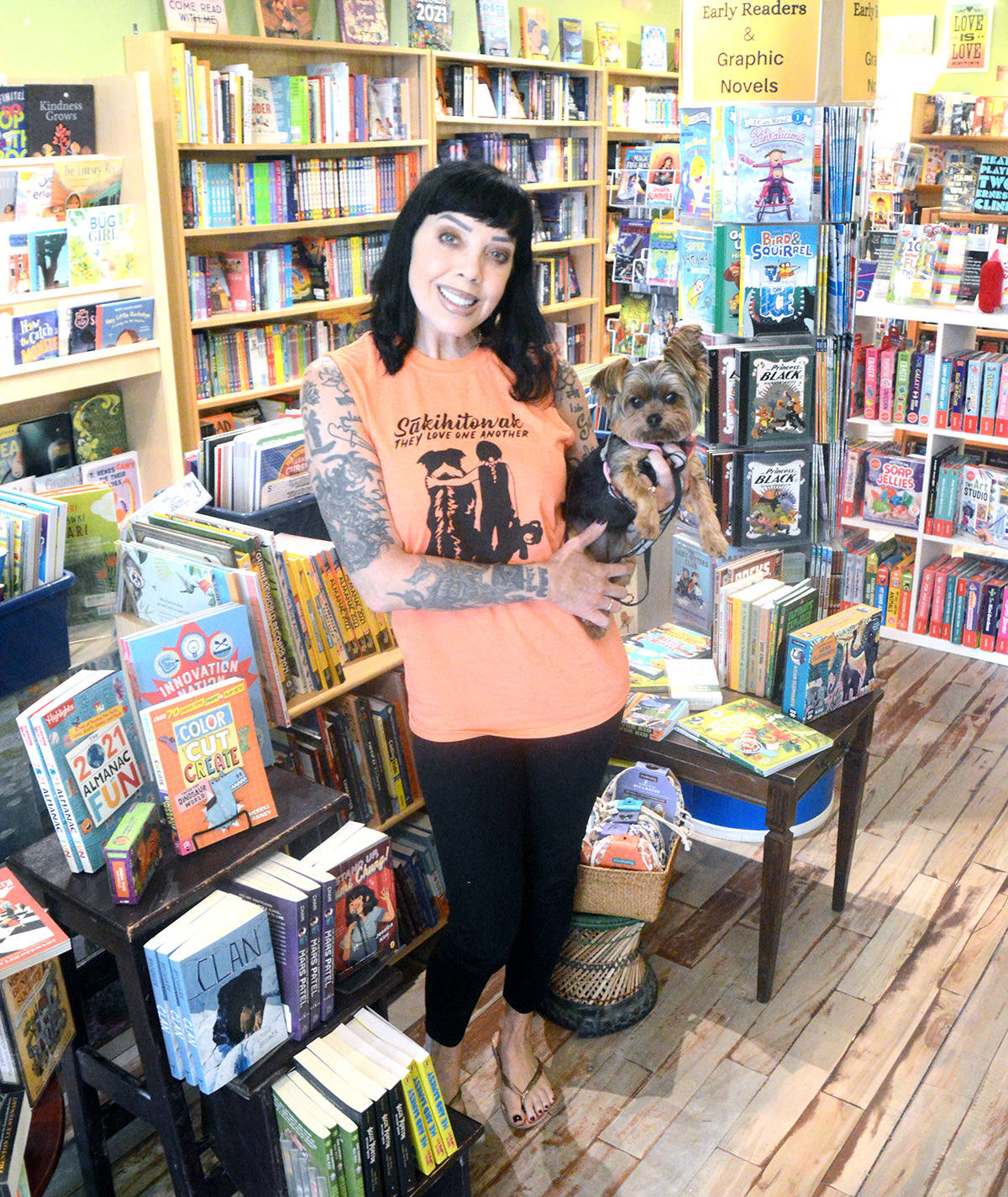 Bif Naked, with Ace, at Huckleberry Books in Cranbrook (Barry Coulter photo)