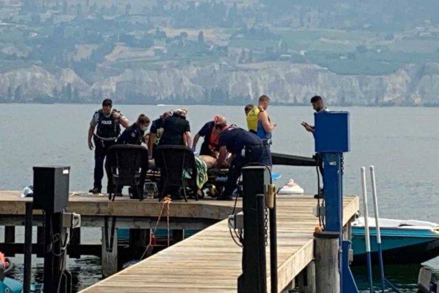Man brought to shore in Summerland by private boat on Okanagan Lake. (John Arendt/ Summerland Review)