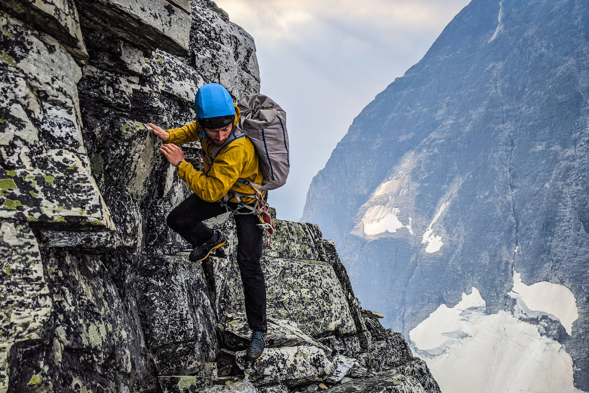 Leif Godberson down-climbing Uto Peak with Mount Sir Donald in the background. (Contributed-Eric Carter)