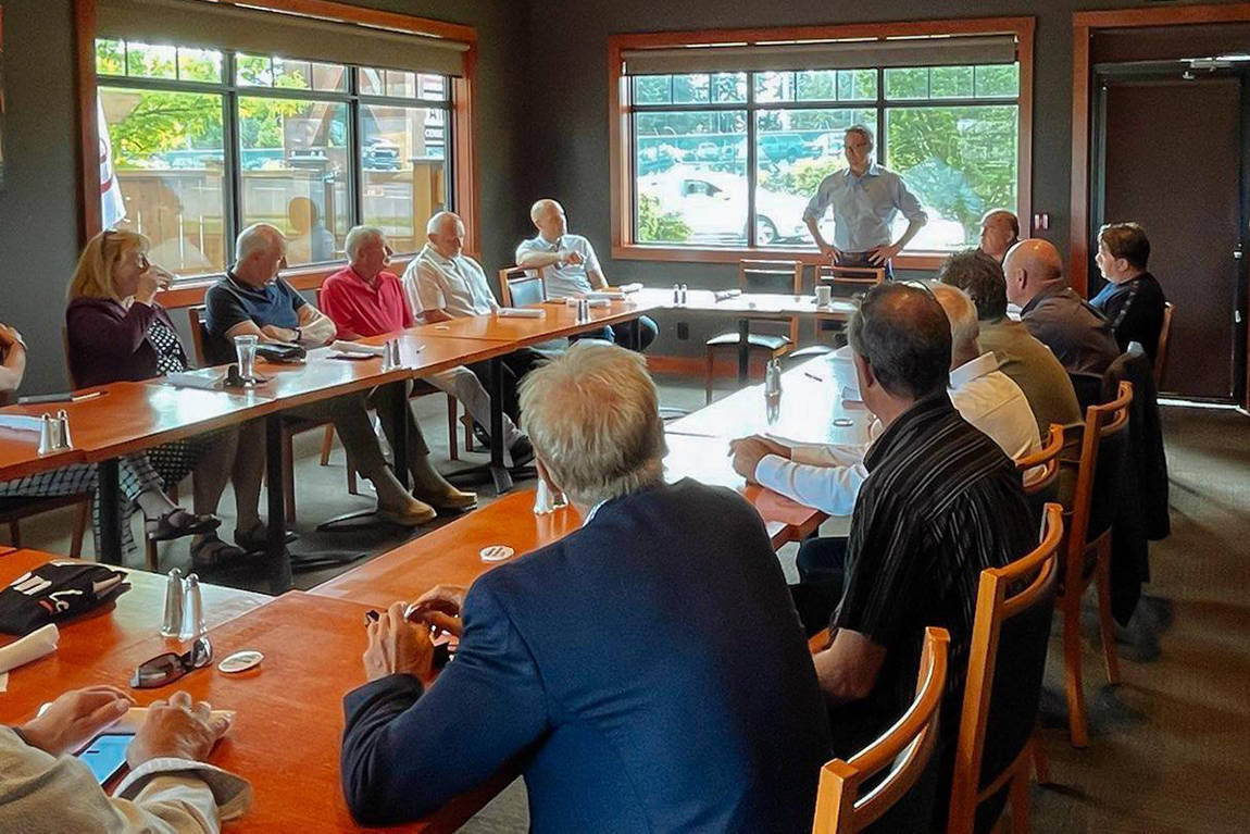 Kevin Falcon, campaigning to become the next leader of the B.C. Liberals, meets with party members at Simonholt Restaurant in Nanaimo on Friday, Aug. 6. (Photo submitted)