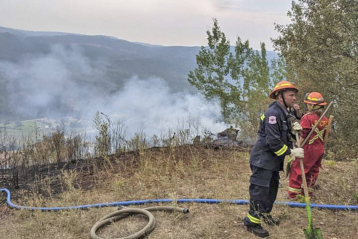 Columbia Shuswap Regional District Fire Services reports that the Ranchero-Deep Creek Fire Department and the BC Wildfire Service took quick action to subdue the Violet Creek fire north of Grindrod near the Larch Hills Forest Service Road, which started during the evening of Aug. 9. (CSRD Fire Services)