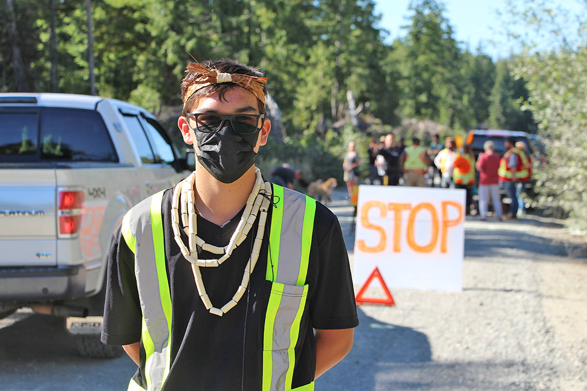 Tla-o-qui-aht First Nation member Timmy Masso set up a blockade at West Main Forest Service Road in an effort to prevent disrespectful visitors from further destroying the area. (Andrew Bailey photo)