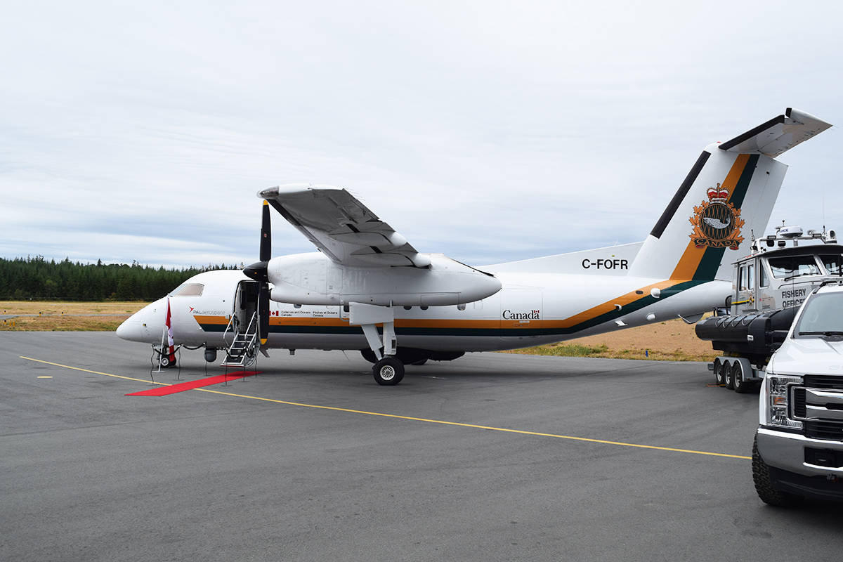 The new Fisheries Aerial Surveillance and Enforcement (FASE) Dash-8 airplane has completed its journey across Canada and arrived at its final location in Campbell River. Ronan O’Doherty photo/ Campbell River Mirror