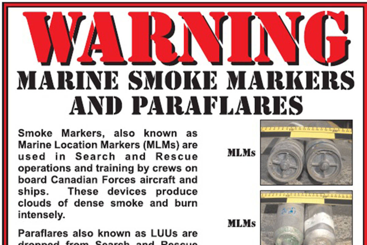 A smoke marker, which could be dangerous, remains lost in Cowichan Lake. (Submitted by RCMP)