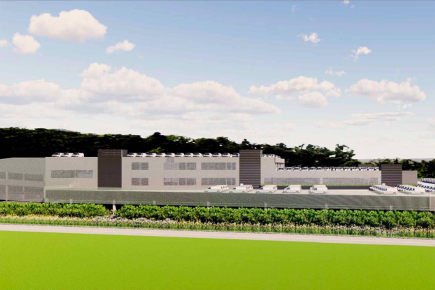 This conceptual rendering shows revisions to the proposed warehouse in Sidney on land under the authority of the Victoria Airport Authority. York Realty, which plans to build, then lease the building, said significant changes to the massing and height of the building respond to community feedback. (Rendering courtesy of York Realty)
