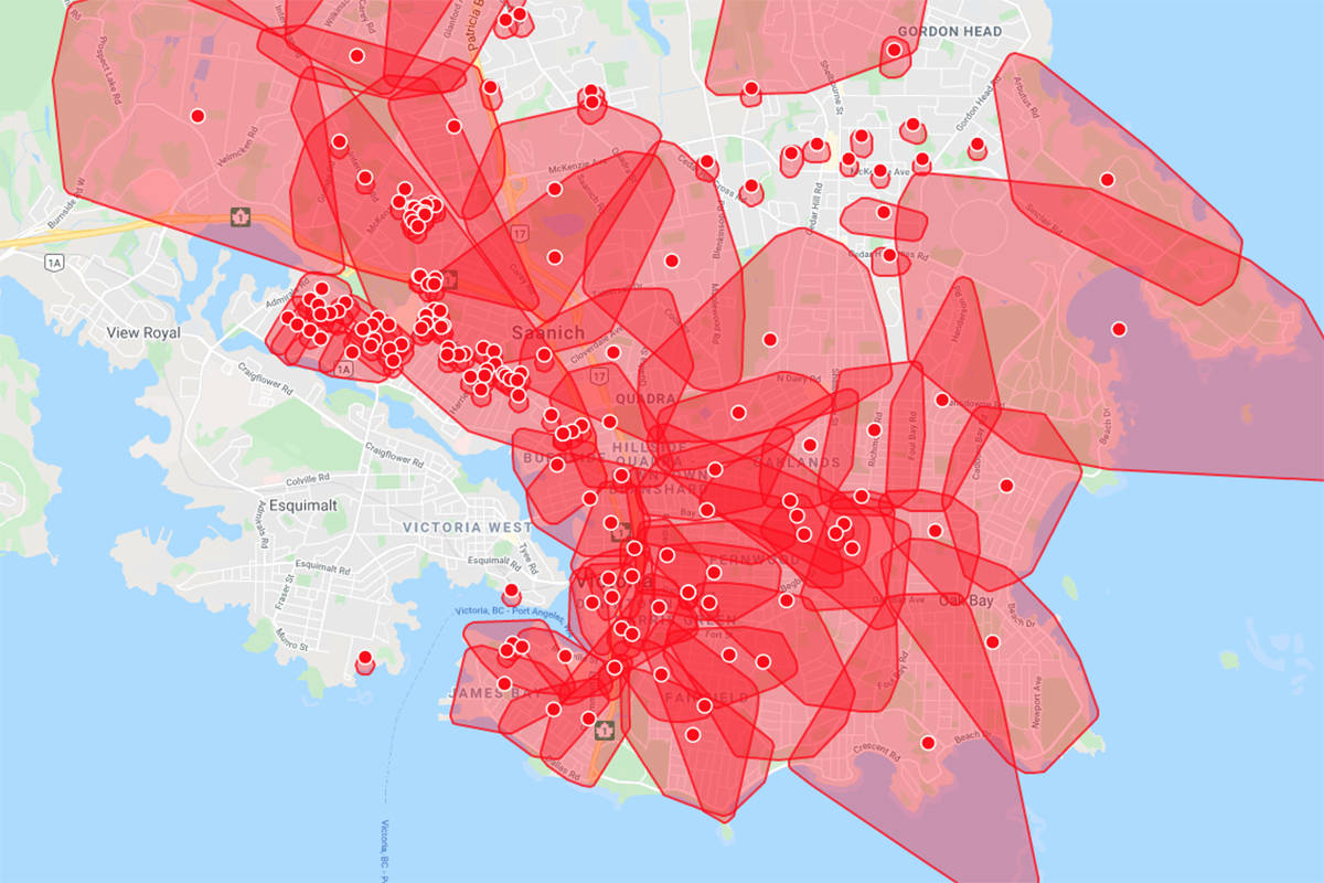 Power outages in Greater Victoria on Aug. 21. (Photo courtesy of BC Hydro)